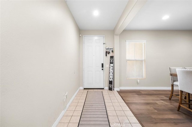 3094 Crooked Branch Way, San Jacinto, CA 92582 - foyer with recessed lighting, beamed ceiling, and light tile patterned floors