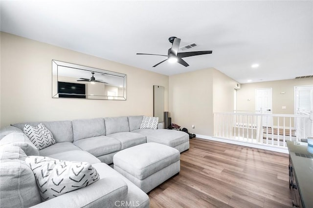 3094 Crooked Branch Way, San Jacinto, CA 92582 - living area with ceiling fan, wood finished floors, and recessed lighting