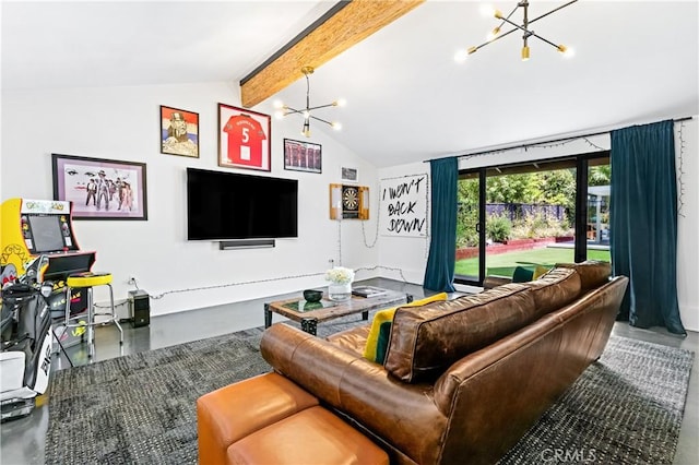 19258 Berclair Ln, Tarzana, CA 91356 - living area featuring a chandelier and finished concrete floors