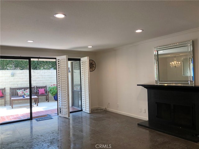 2545 Via Campesina Unit 102, Palos Verdes Estates, CA 90274 - unfurnished living room with ornamental molding, recessed lighting, and a chandelier