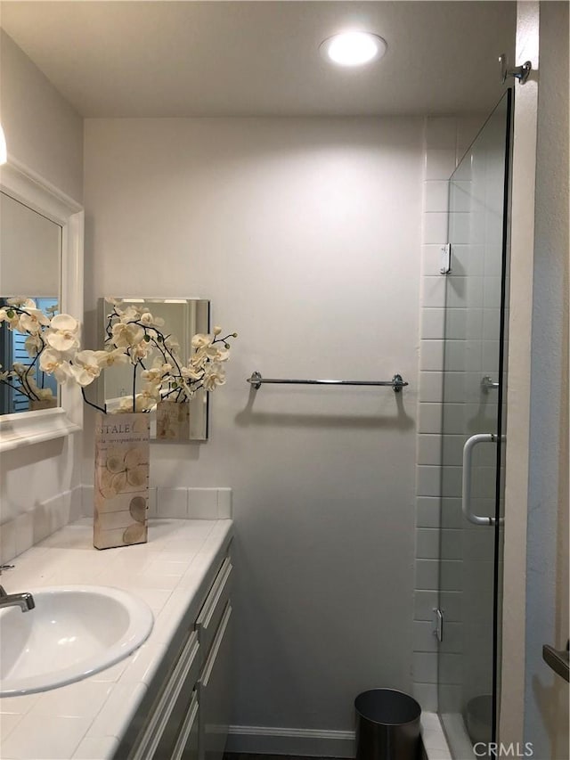 2545 Via Campesina Unit 102, Palos Verdes Estates, CA 90274 - full bath featuring vanity, a stall shower, and recessed lighting