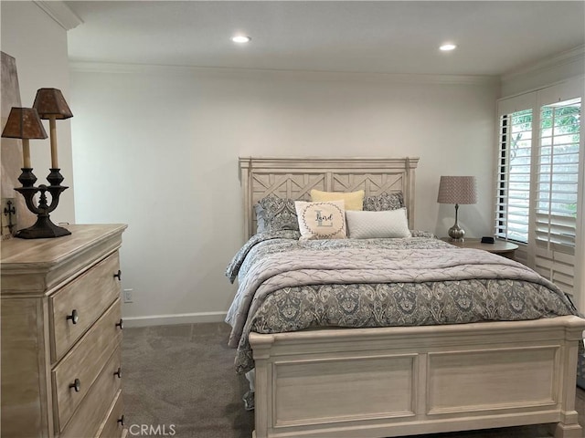 2545 Via Campesina Unit 102, Palos Verdes Estates, CA 90274 - bedroom with crown molding, dark colored carpet, and recessed lighting