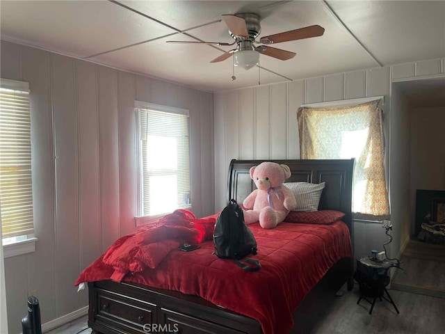 9051 Walker St, Cypress, CA 90630 - bedroom featuring a decorative wall, wood finished floors, and ceiling fan