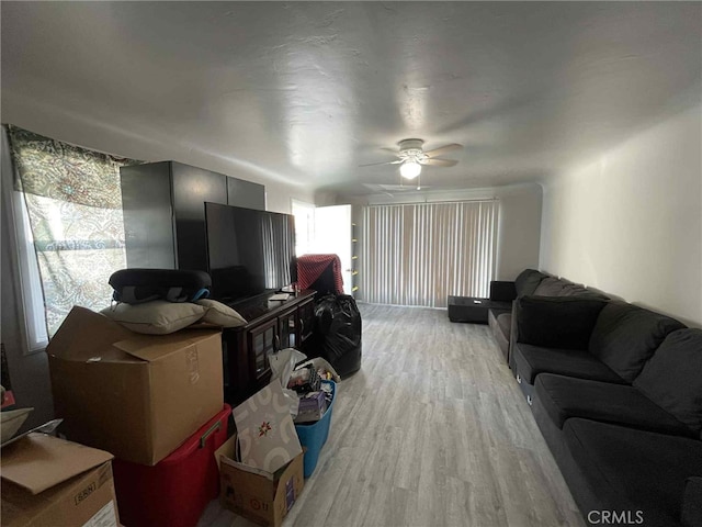 9051 Walker St, Cypress, CA 90630 - living area featuring light wood-style flooring and ceiling fan