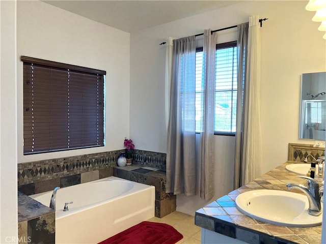 1539 Carmel Ct, Redlands, CA 92374 - bathroom with double vanity, a bath, and tile patterned floors
