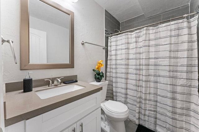 4117 Jamul Ave, San Diego, CA 92113 - full bathroom featuring vanity, a shower with shower curtain, and a textured wall