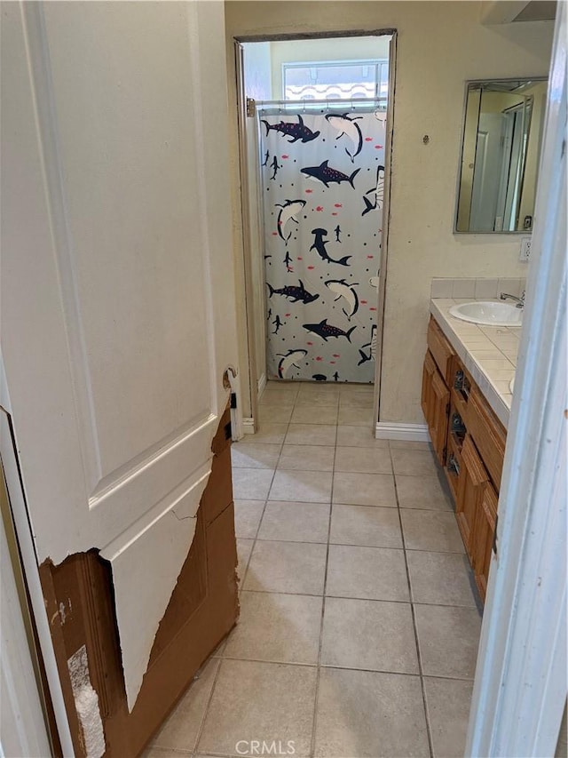 22241 Birchleaf, Mission Viejo, CA 92692 - bathroom featuring vanity, tile patterned flooring, and a shower with curtain