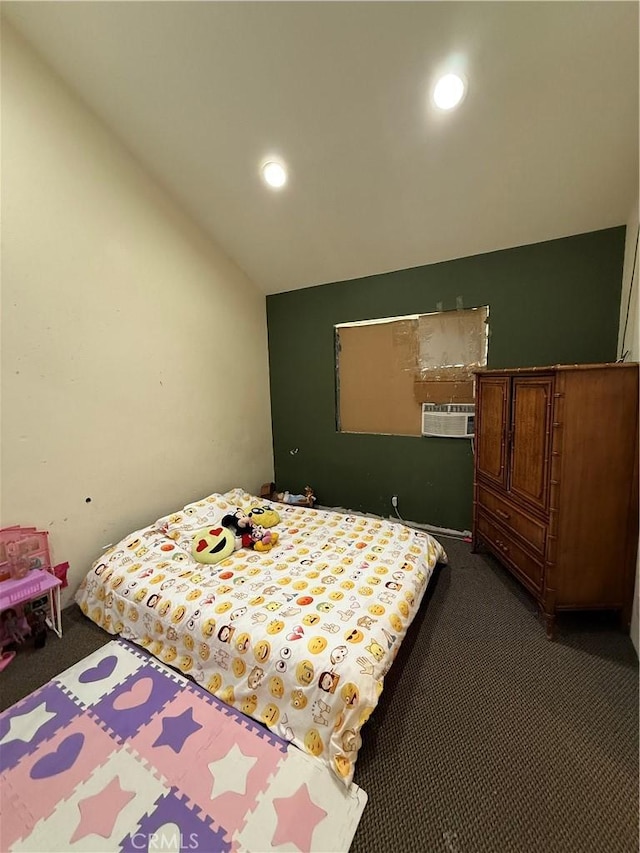 22241 Birchleaf, Mission Viejo, CA 92692 - bedroom featuring dark colored carpet, lofted ceiling, recessed lighting, and cooling unit