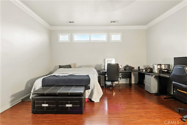 17024 Granite Falls Way, Chowchilla, CA 93610 - bedroom with ornamental molding, a desk, and wood finished floors