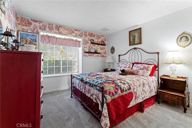 36916 95th St E, Littlerock, CA 93543 - carpeted bedroom featuring a textured ceiling and wallpapered walls
