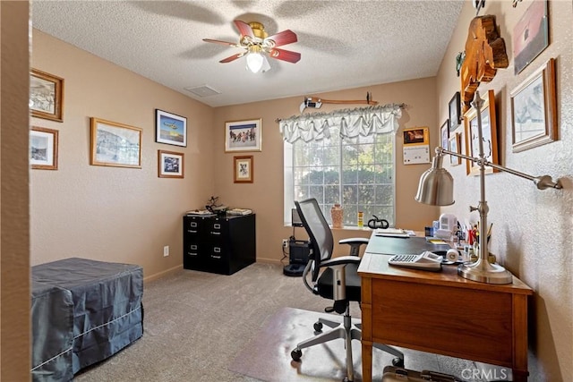 36916 95th St E, Littlerock, CA 93543 - office featuring ceiling fan, carpet floors, and a textured ceiling