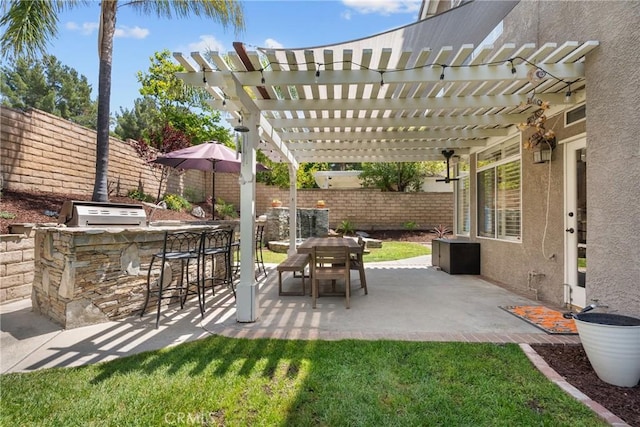 27318 Chesterfield Dr, Valencia, CA 91354 - fenced backyard with a pergola, a patio area, and area for grilling