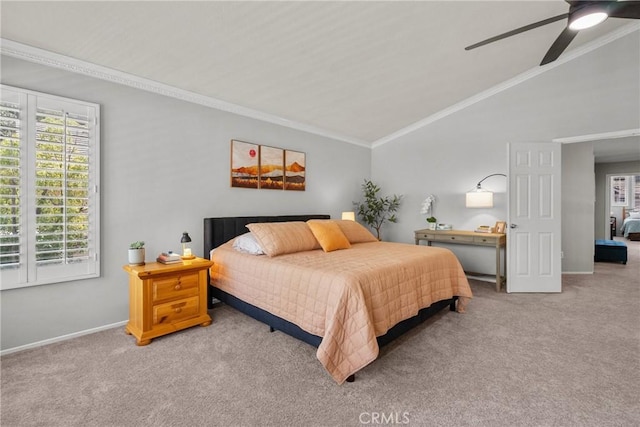 27318 Chesterfield Dr, Valencia, CA 91354 - carpeted bedroom featuring lofted ceiling, crown molding, and a ceiling fan