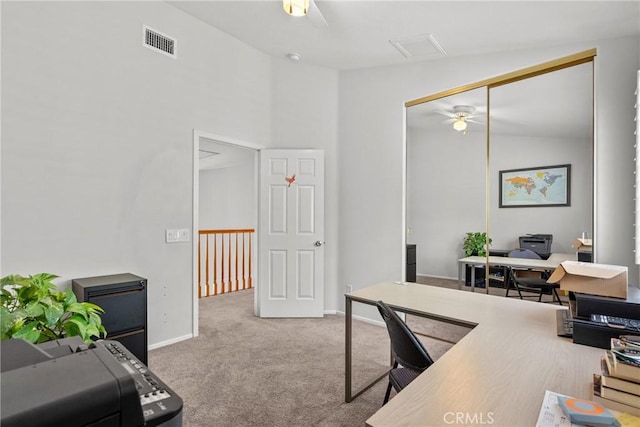 27318 Chesterfield Dr, Valencia, CA 91354 - carpeted office with a ceiling fan and high vaulted ceiling