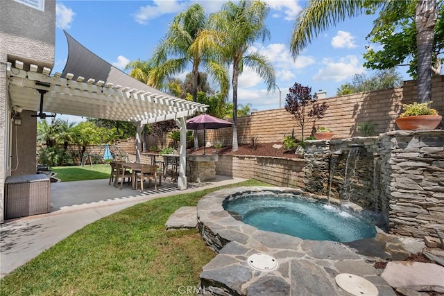 27318 Chesterfield Dr, Valencia, CA 91354 - view of swimming pool featuring an in-ground hot tub, a patio, a fenced backyard, and a pergola
