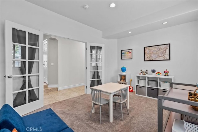 27318 Chesterfield Dr, Valencia, CA 91354 - rec room featuring carpet flooring, recessed lighting, and tile patterned floors