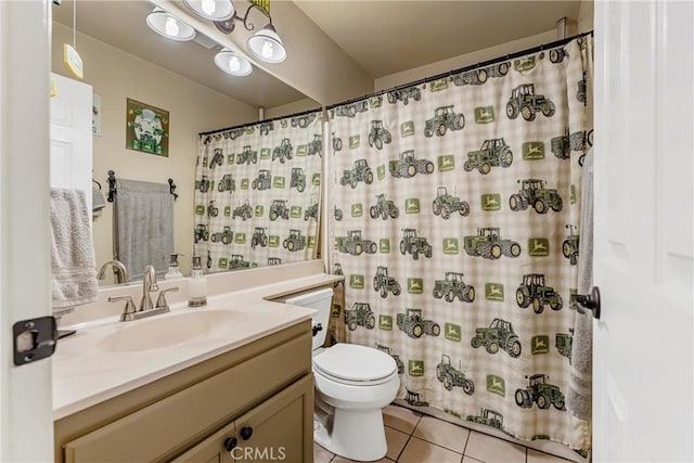 36807 95th St E, Littlerock, CA 93543 - full bath with vanity, tile patterned flooring, and a shower with curtain