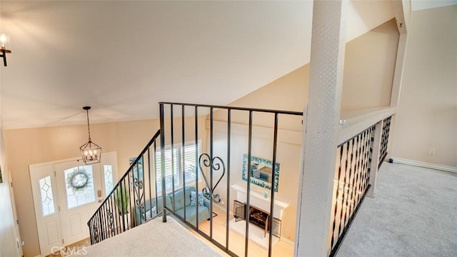 6200 Fairlynn Blvd, Yorba Linda, CA 92886 - staircase with a chandelier and carpet floors