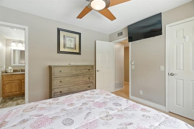 6200 Fairlynn Blvd, Yorba Linda, CA 92886 - bedroom featuring light wood-style floors, ensuite bath, and ceiling fan