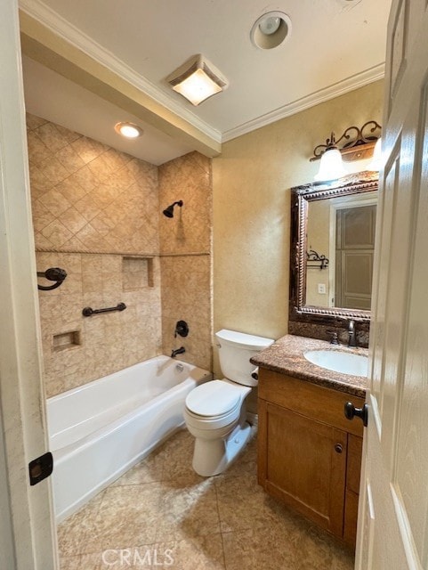 8641 Limestone Dr, Riverside, CA 92504 - bathroom with crown molding, vanity, bathtub / shower combination, and tile patterned flooring