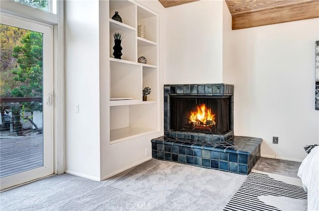 23216 Park Esperanza, Calabasas, CA 91302 - detailed view of a tiled fireplace, carpet flooring, and built in features