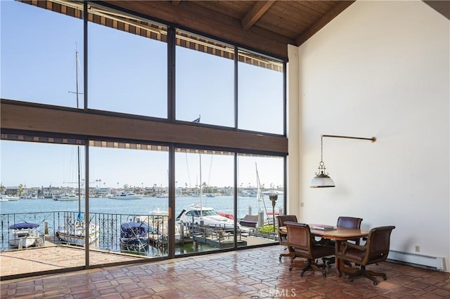 809 Via Lido Soud, Newport Beach, CA 92663 - sunroom / solarium featuring a baseboard heating unit, a water view, and view of marina