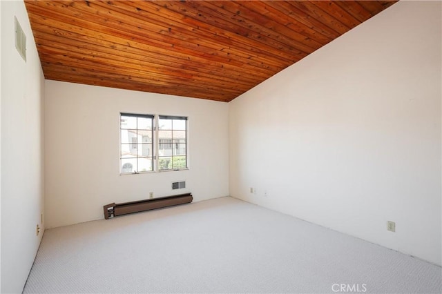 809 Via Lido Soud, Newport Beach, CA 92663 - carpeted spare room with baseboard heating, vaulted ceiling, and wood ceiling