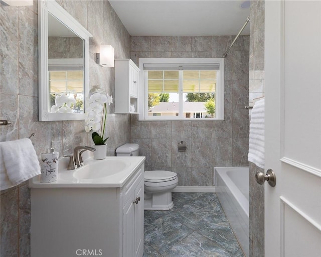 2119 E Denise Ave, Orange, CA 92867 - bathroom with vanity, tile walls, and  shower combination