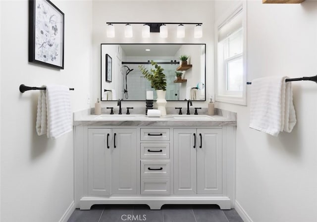 2119 E Denise Ave, Orange, CA 92867 - bathroom featuring tile patterned flooring, double vanity, and tiled shower