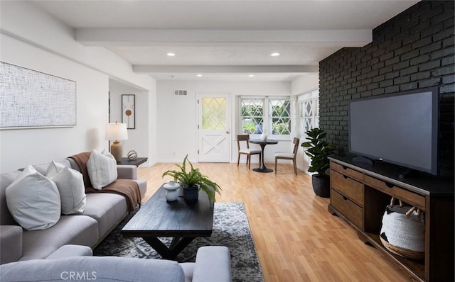2119 E Denise Ave, Orange, CA 92867 - living area with beamed ceiling, light wood-style floors, and recessed lighting