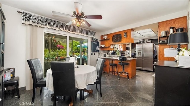 8356 Bella Vista Dr, Rancho Cucamonga, CA 91701 - dining area with granite floors and ceiling fan