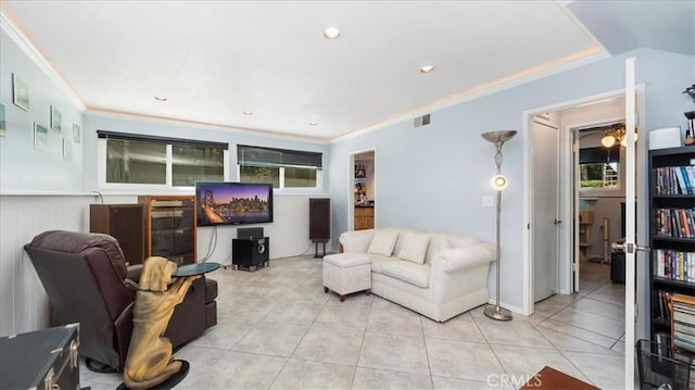 8356 Bella Vista Dr, Rancho Cucamonga, CA 91701 - living room featuring light tile patterned floors and crown molding