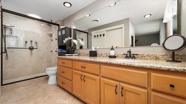 8356 Bella Vista Dr, Rancho Cucamonga, CA 91701 - bathroom with vanity, a tile shower, and tile patterned floors