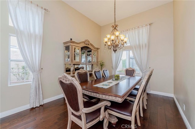 6242 E Inverness Pl, Orange, CA 92869 - dining room featuring dark wood-style floors, a chandelier, and high vaulted ceiling