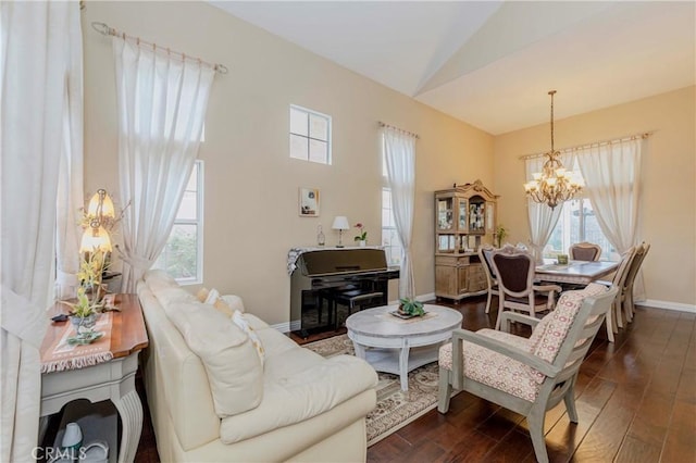 6242 E Inverness Pl, Orange, CA 92869 - living area with a chandelier, dark wood finished floors, and lofted ceiling