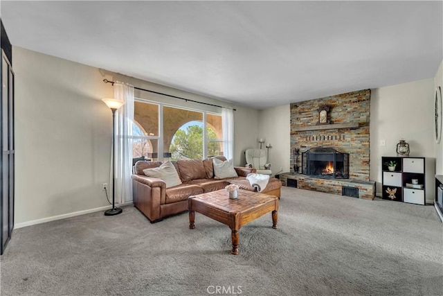 21304 Carriage Dr, Tehachapi, CA 93561 - carpeted living room featuring a large fireplace and baseboards