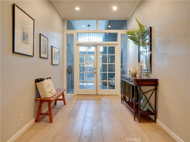 21829 Legend Ave, Carson, CA 90745 - doorway to outside with french doors, wood finished floors, ornamental molding, and recessed lighting