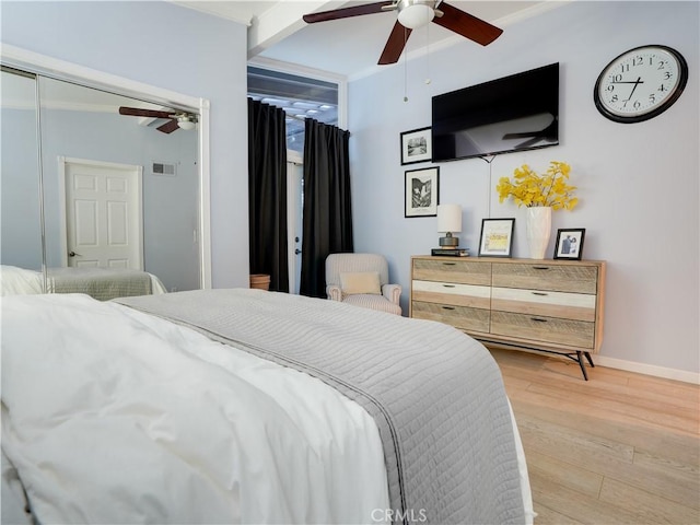 21829 Legend Ave, Carson, CA 90745 - bedroom with light wood-style flooring, a ceiling fan, and crown molding