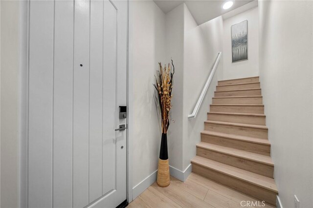 18309 Goldbark Way, Yorba Linda, CA 92886 - foyer featuring light wood-style floors, stairway, and recessed lighting