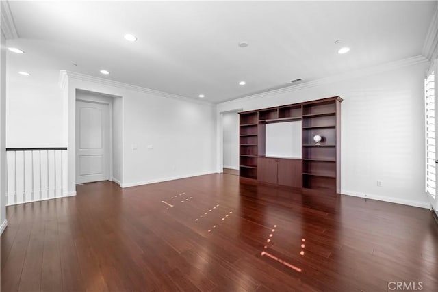 15448 Six M Ranch Ln, Fontana, CA 92336 - unfurnished living room with wood finished floors, recessed lighting, and crown molding