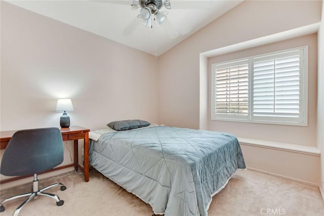 5575 Osborne Ct, San Bernardino, CA 92407 - carpeted bedroom with vaulted ceiling and a ceiling fan