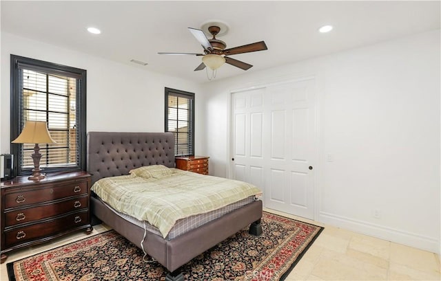 41 Balcony, Irvine, CA 92603 - bedroom featuring a closet, recessed lighting, and a ceiling fan