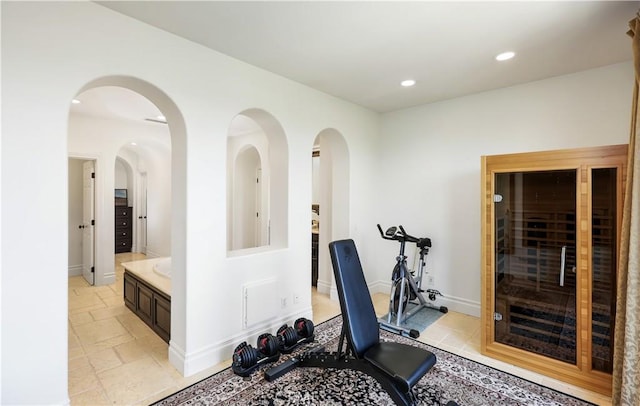 41 Balcony, Irvine, CA 92603 - workout room with recessed lighting and stone tile flooring