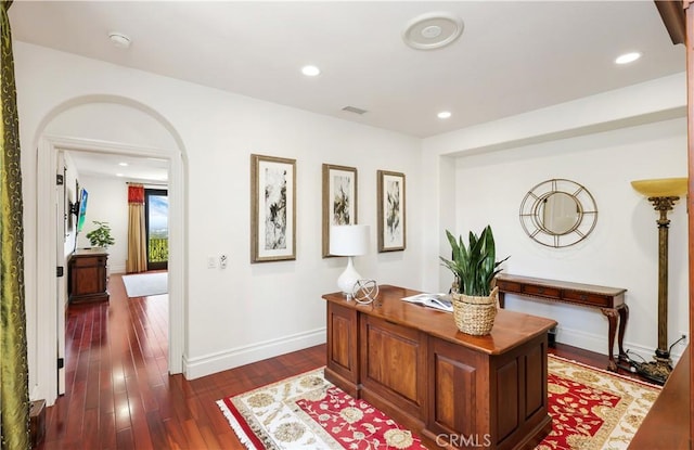 41 Balcony, Irvine, CA 92603 - office space with arched walkways, dark wood-type flooring, and recessed lighting