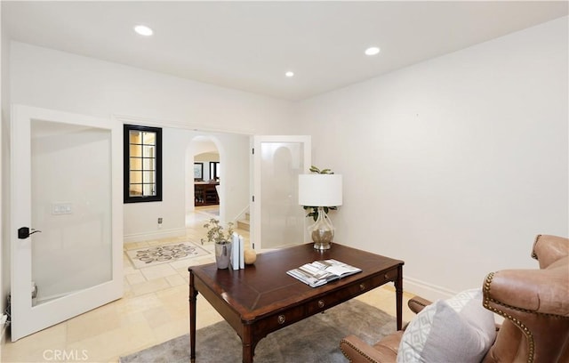 41 Balcony, Irvine, CA 92603 - living area with arched walkways and recessed lighting