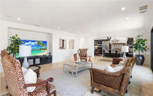41 Balcony, Irvine, CA 92603 - living area with arched walkways and recessed lighting