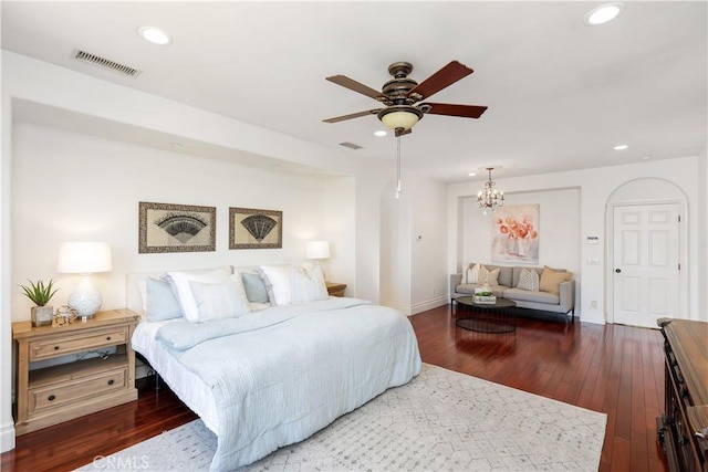 41 Balcony, Irvine, CA 92603 - bedroom with wood-type flooring, recessed lighting, a chandelier, and a ceiling fan