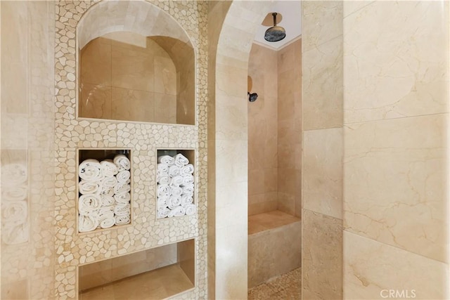 41 Balcony, Irvine, CA 92603 - full bath featuring a walk in shower and tile walls