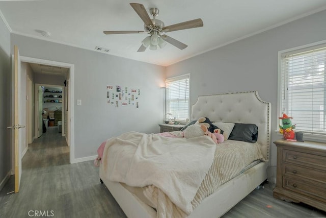 511 Delaware Rd, Burbank, CA 91504 - bedroom with wood finished floors, crown molding, and a ceiling fan