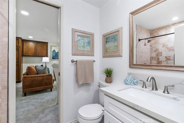 3125 Yukon Ave, Costa Mesa, CA 92626 - bathroom featuring vanity, recessed lighting, and a shower